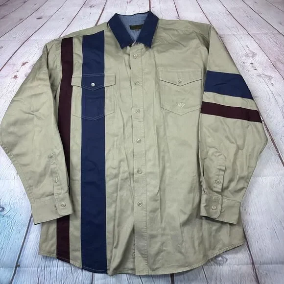 Roper Shirt Mens 2XL Tan Blue Western Stripe Long Sleeve Button Front Casual - Picture 3 of 9